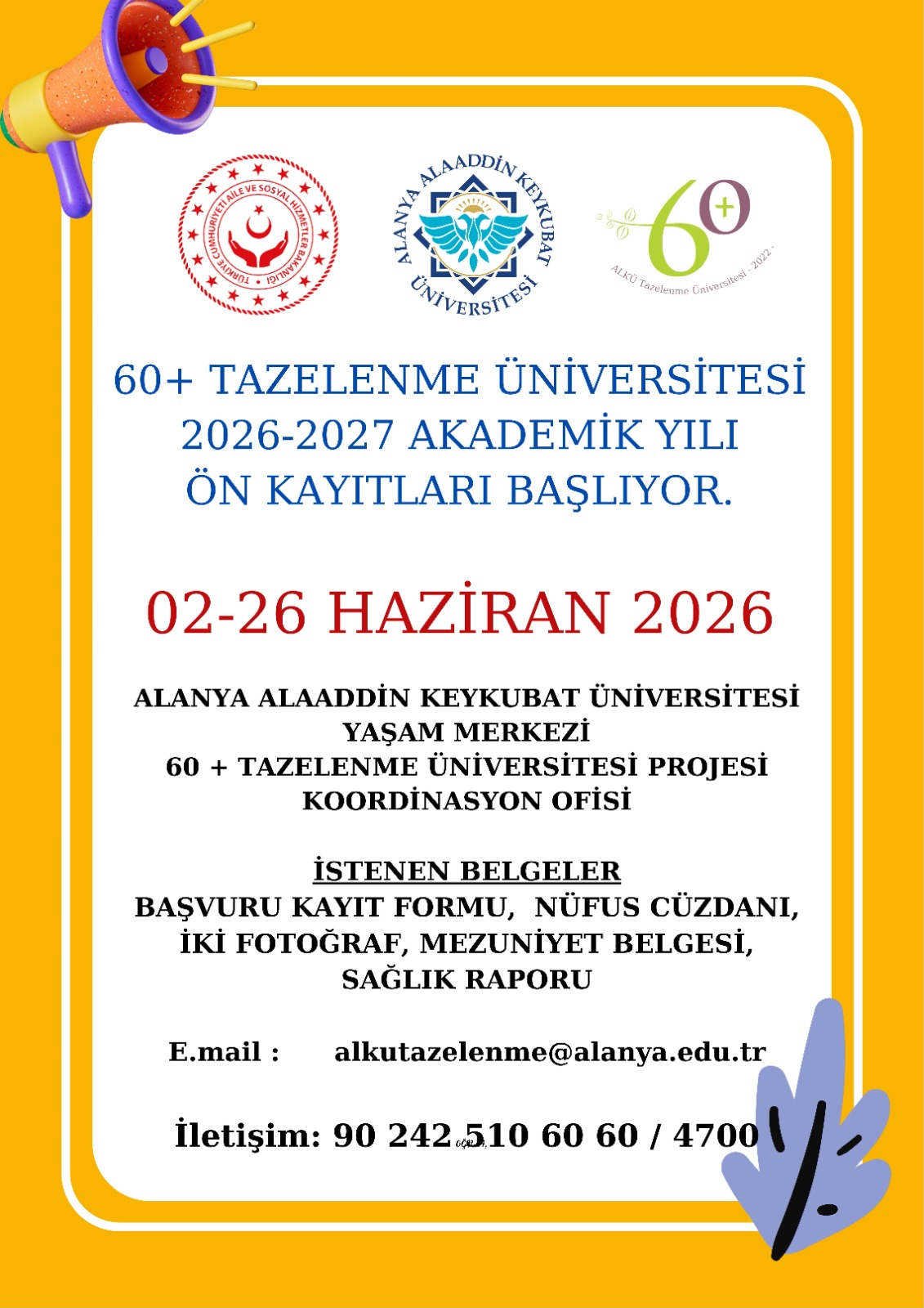 ALKÜ 60+ TAZELENME ÜNİVERSİTESİ’NDE YENİ DÖNEM KAYITLARI BAŞLADI